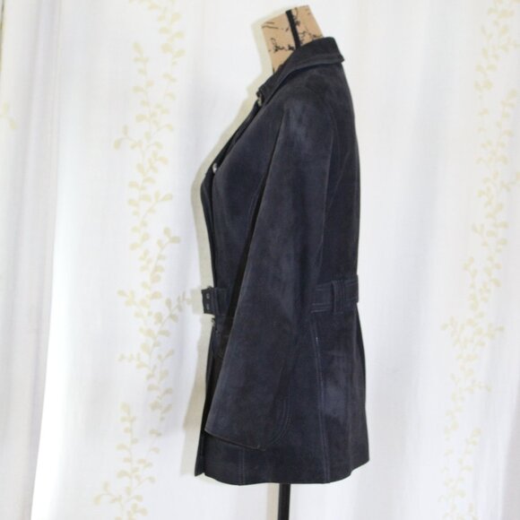 Vintage 1960s Mod Aleksander Norway Blue Lamb Leather Belted Jacket Women's S - Picture 6 of 16